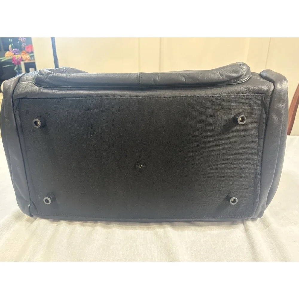Extra Large Black Multi Pocket Leather Duffle Bag Travel